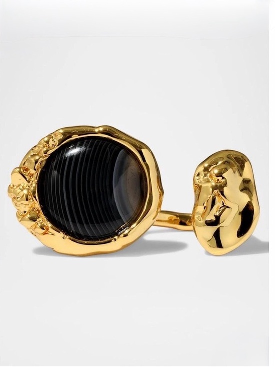 Alexis Bittar Jewelry - NEW Alexis Bittar Brut Banded Agate Coin Open Ring Gold SB11